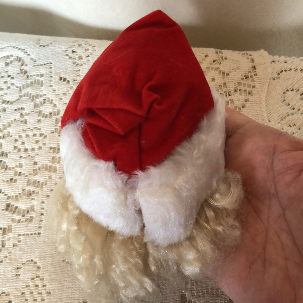 VTG Santa head ornament. Bright red cheeks, bushy eyebrows, fuzzy beard - Picture 7 of 10